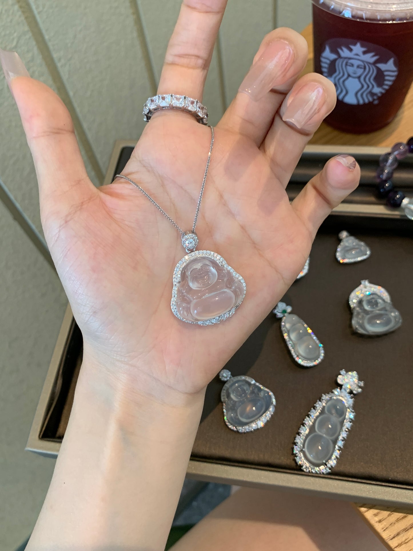 Natural Chalcedony Silver-plated Buddha Pendant