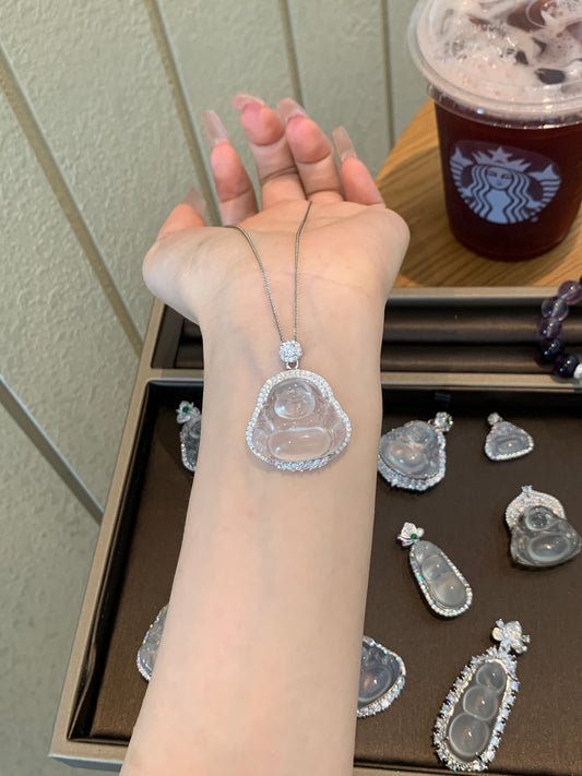 Natural Chalcedony Silver-plated Buddha Pendant