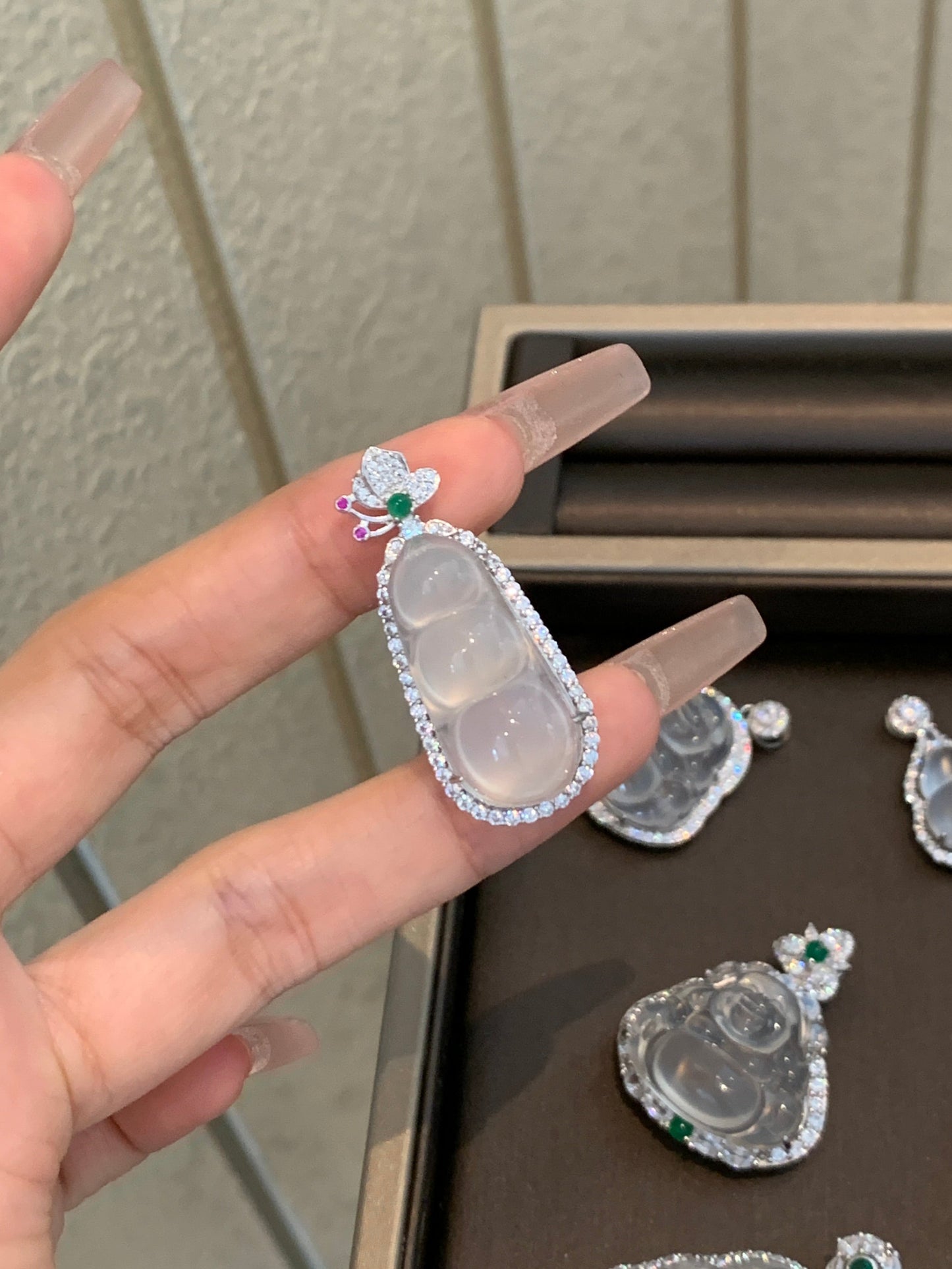 Natural Chalcedony Lucky Bean Pendant