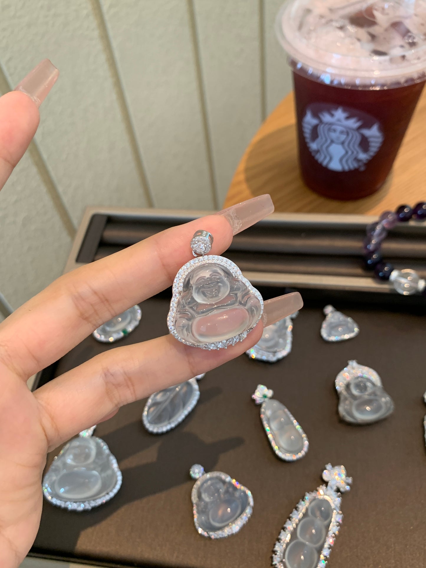 Natural Chalcedony Silver-plated Buddha Pendant